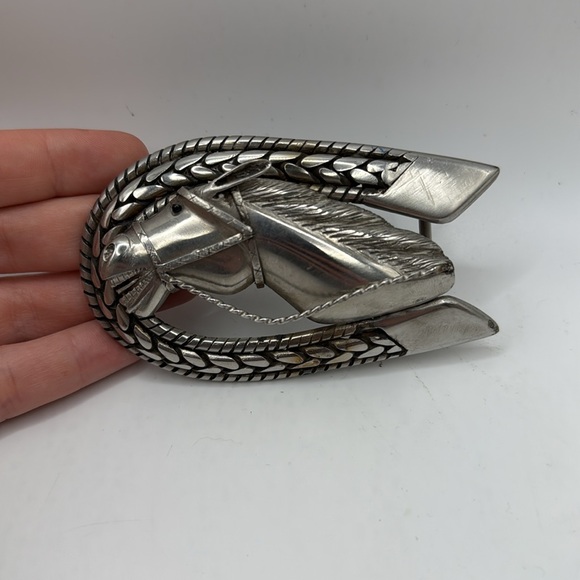Vintage Silver Tone Belt Buckle Horse Head Horseshoe Western Cowboy Collectible
